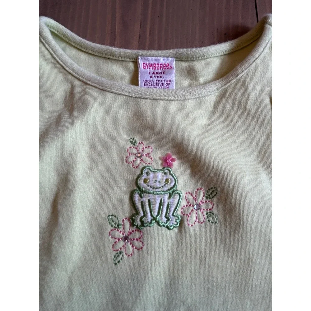 Kk 17 Gymboree Girls Vintage Frog Embroidered Tank Top Yellow Green Size L 5 6
